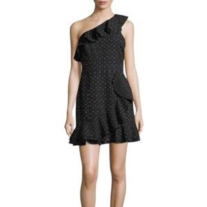 NWT WAYF One Shoulder Ruffle Mini Dress Size Small Embroidered Black &‎ Multi